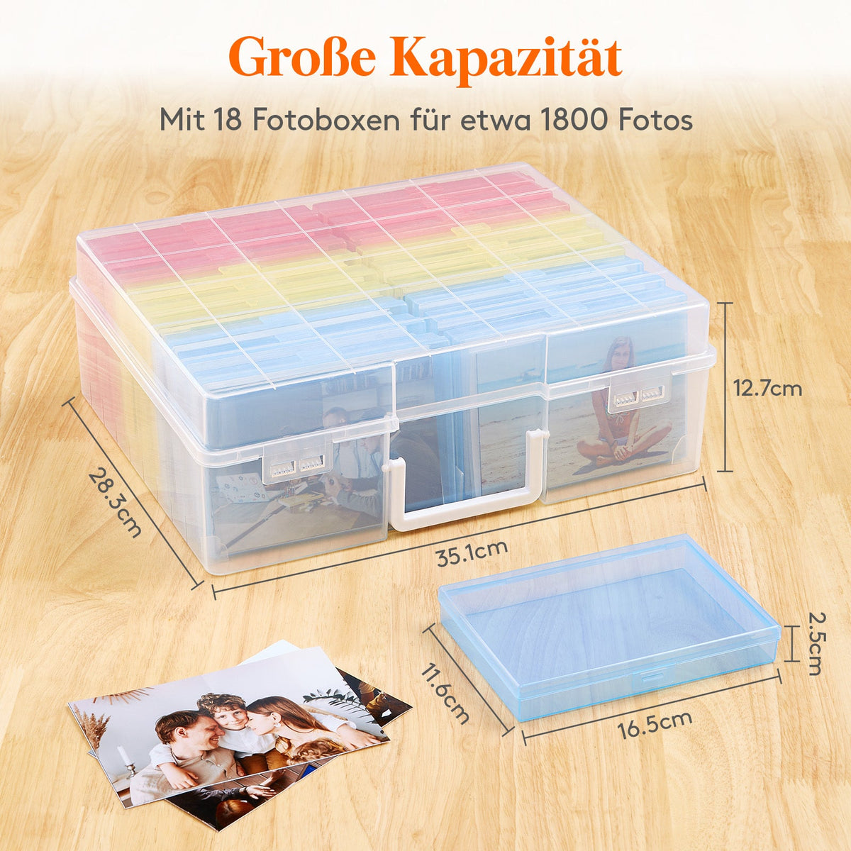 4x6 Photo Storage Box with 14 Inner Photo Keeper Cases Holds 1400 Photos Clear Plastic Photo Organizer with Lids Label Stickers BPA-Free for Cards Pictures Stamps Craft Office Supplies