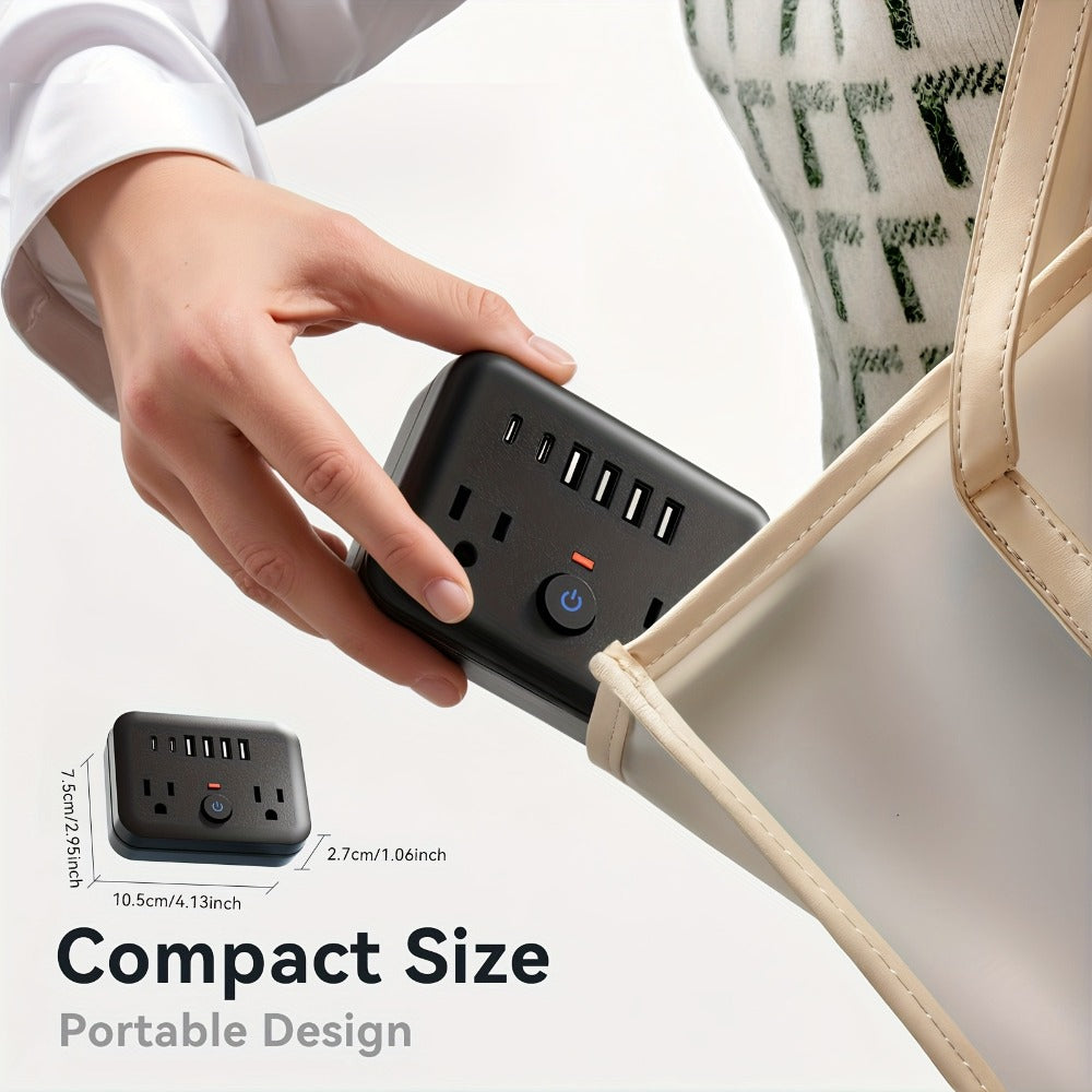 Compact Travel Surge Protector Power Strip 8-in-1 with 2 AC Outlets 4 USB-A Ports 2 USB-C Jacks Overload Protection Wall Mount Mini Portable Charging Station for Home Office Travel – Black or White