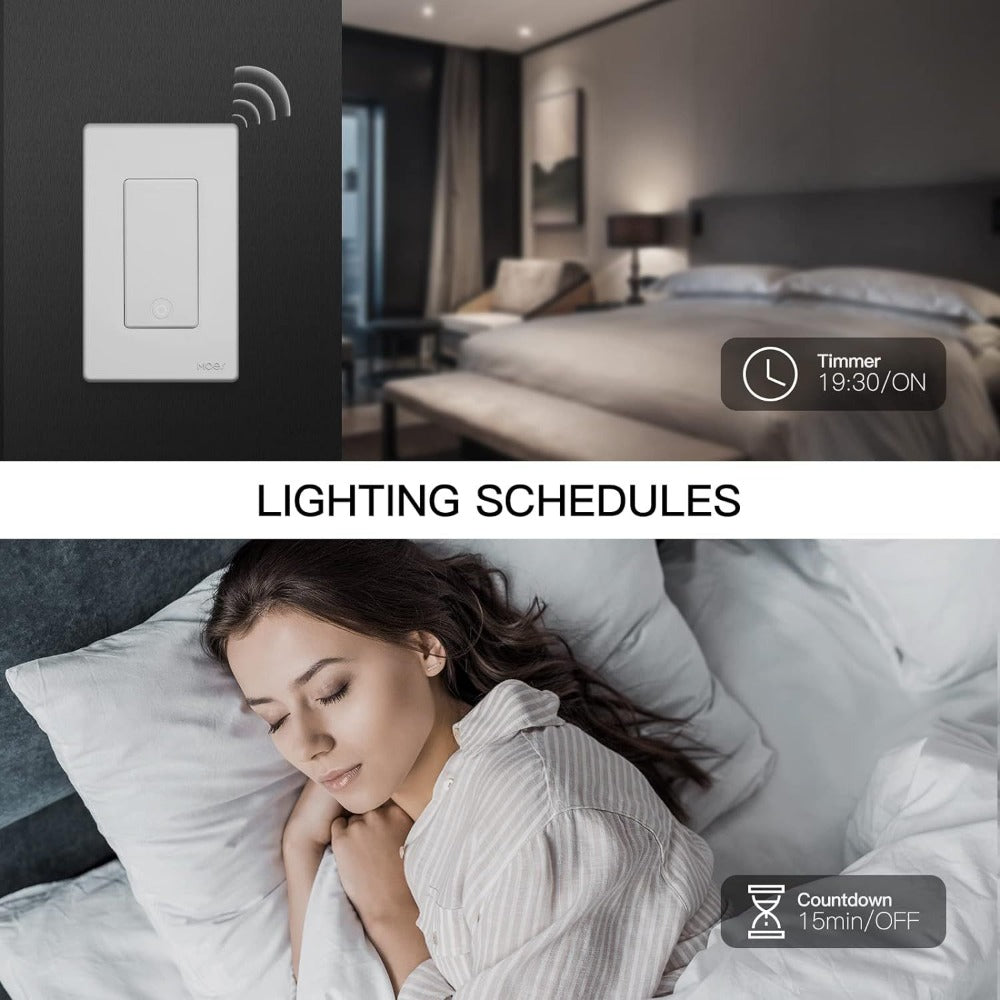 WiFi Smart Light Switch 4-Pack – MOES Star Ring Single Pole Wall Switch, Works with Alexa, Google Home & SmartThings, Tuya App, Schedule, Away Mode, Remote Control, Neutral Wire Required (White)