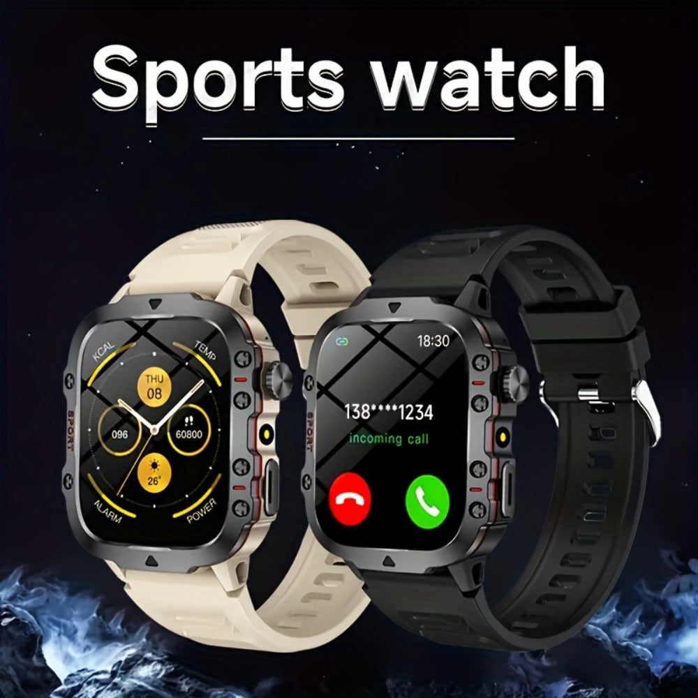 Men's Outdoor Smartwatch 4.6" HD Touch Screen with Wireless Calling & LED Display, USB Charging, Multiple Sport Modes, Heart Rate Activity Tracker, Compatible with iPhone & Android – Black Gold Gift Watch for Men