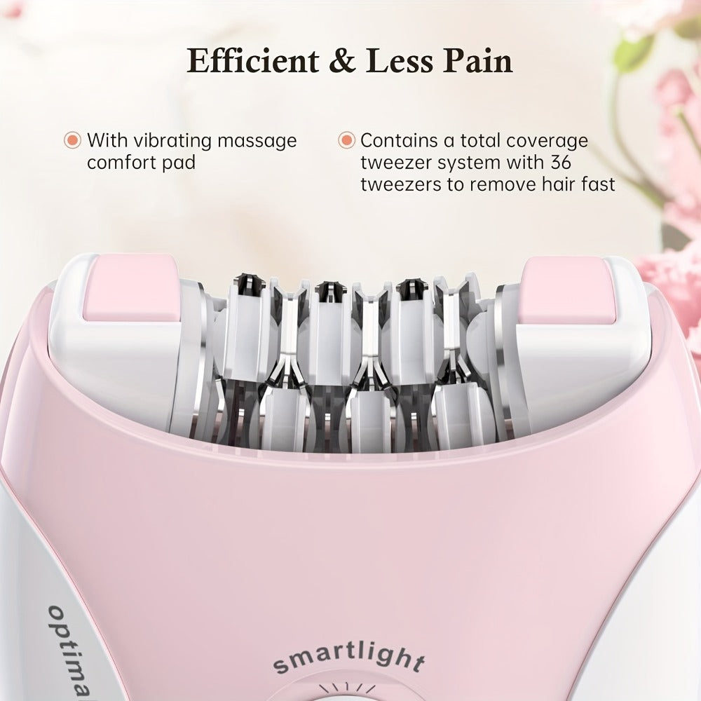 Electric Epilator for Women USB Rechargeable 2-Speed Painless Hair Removal – Stainless Steel Blades Cordless Portable Body Hair Remover for Legs Bikini Line Face, Ergonomic Pink Design, Gift for Her