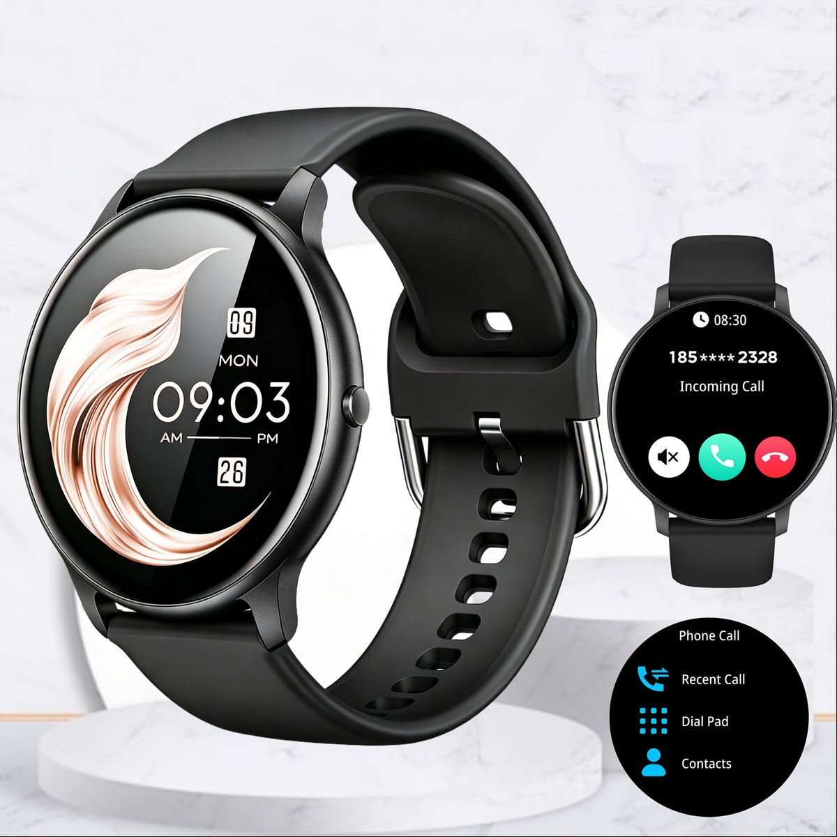 2-Pack Smartwatch with AI Voice Assistant Wireless Calling Sleep Tracker Calorie Step Counter Multi Sport Mode Message Notifications Fitness Health Watch for Men Women – Black Pink Gold Purple