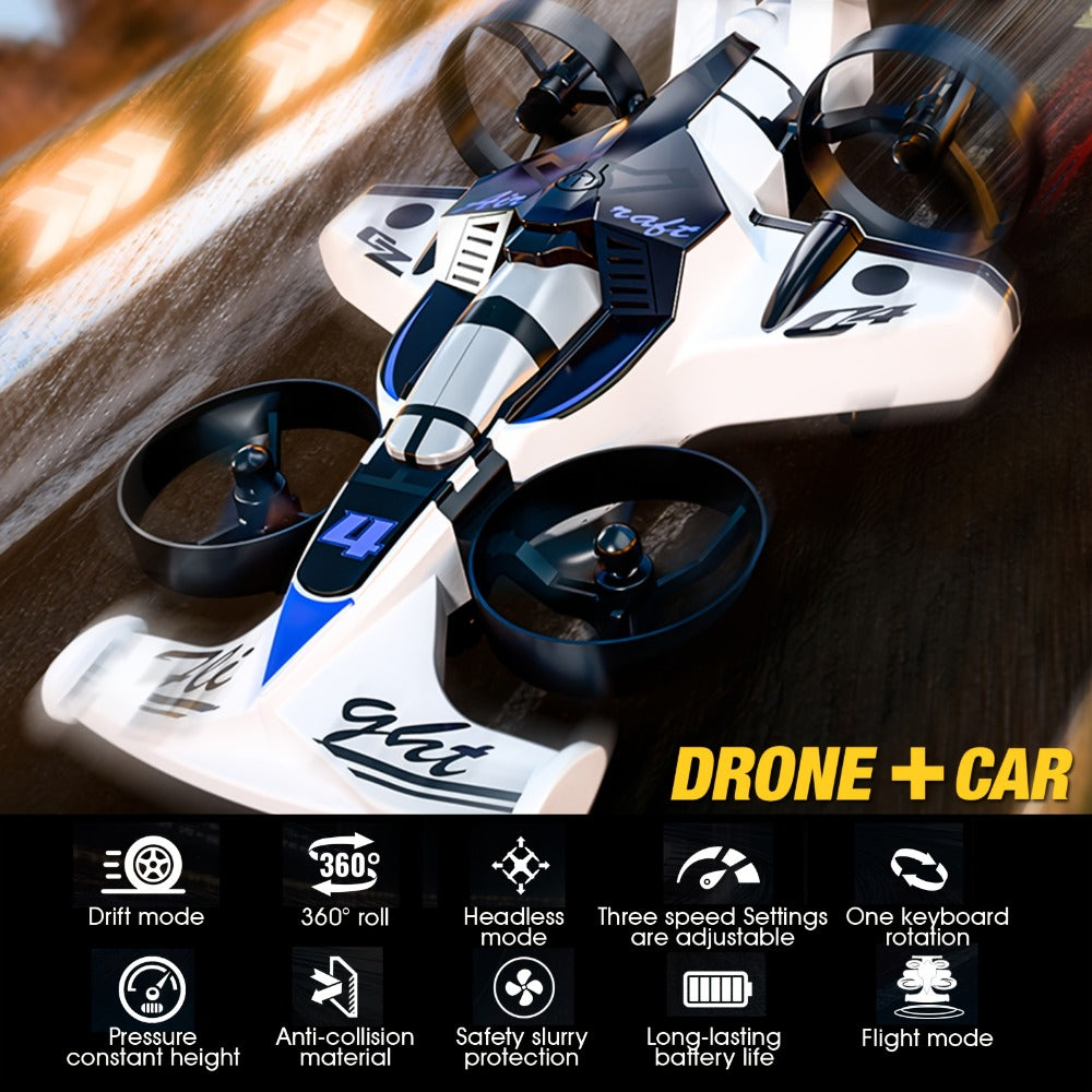 2-in-1 Air Land Drone Car with Collision Avoidance – Mini RC Quadcopter & Ground Vehicle for Kids Beginners Safe Indoor Flying Toy USB Rechargeable Low Speed Gift for Boys Girls Birthday Christmas