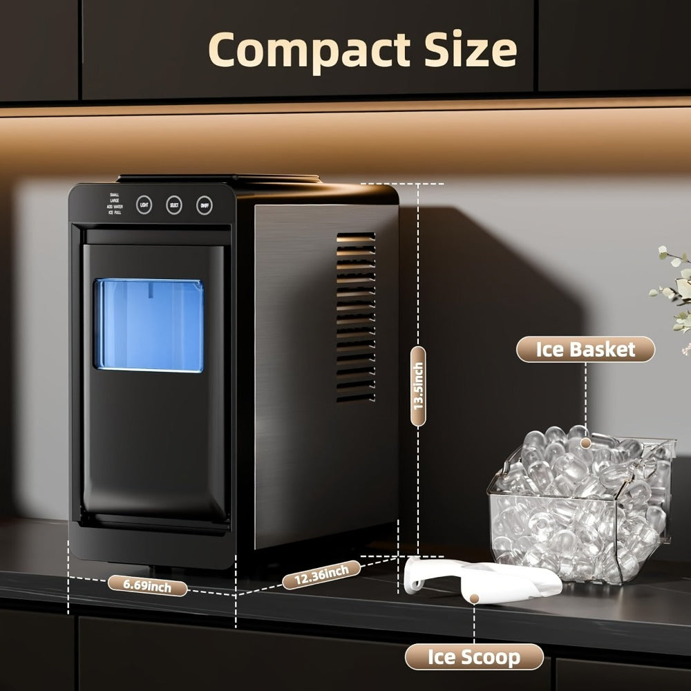 Portable Ice Machine – 28 Lbs/24Hrs, 8 Ice Cubes in 6 Mins, Self-Cleaning, Quiet Compact Countertop Ice Maker with 27oz Tank, 1.1lb Storage Basket & Scoop for Home, Kitchen, Camping & RV