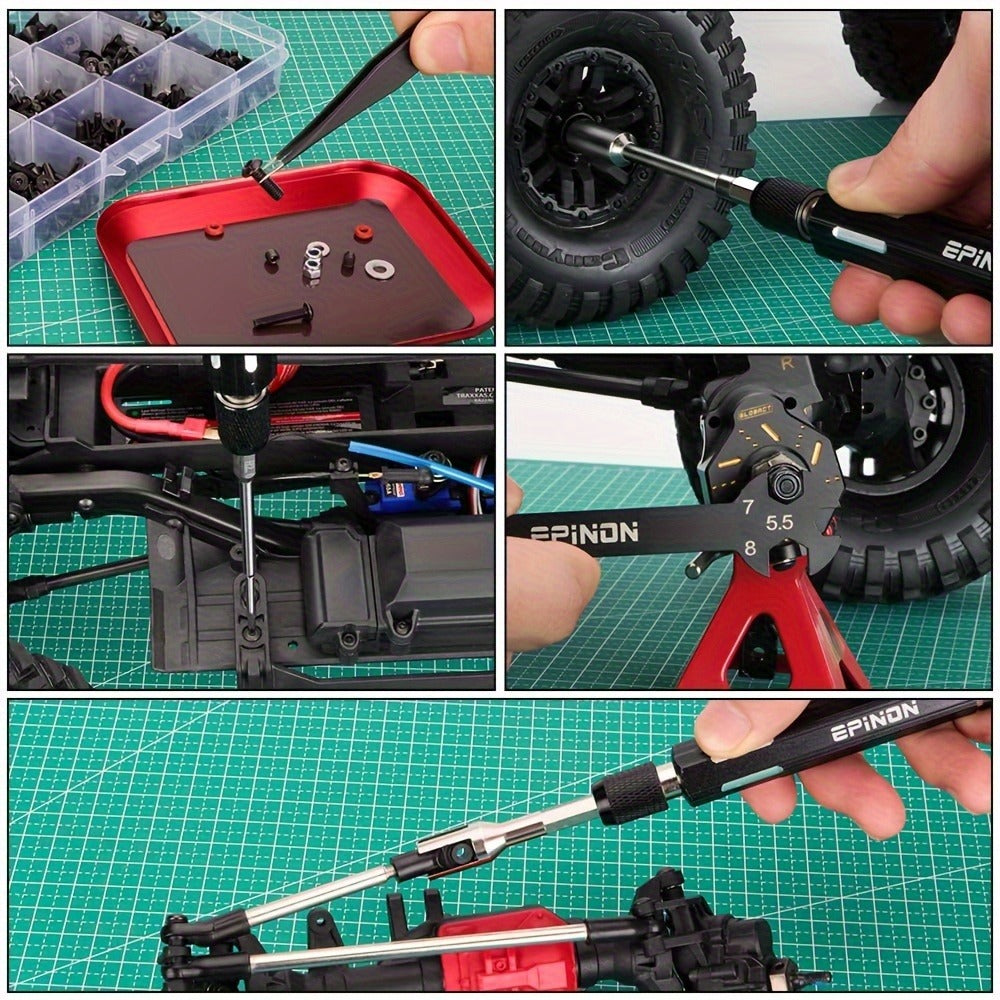 EPINON RC Car Maintenance Stand Tool Kit, 360° Rotating Work Stand with 520 Pc Screw Set