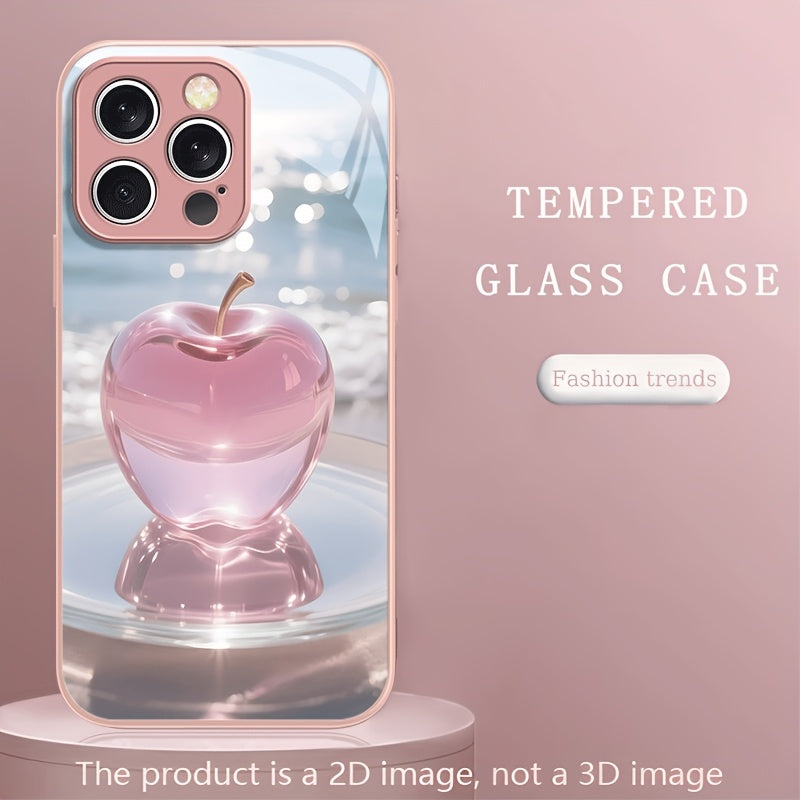 Pink Metallic Tempered Glass iPhone Case Slim Shockproof Cover - Compatible with iPhone 17 Pro Max 17 Air 17 Pro 16 Pro Max 16 Pro 16 Plus 16 16e 15 Pro Max 15 Pro 15 Plus 15 14 Pro Max 14 Pro 14 13 12 Series