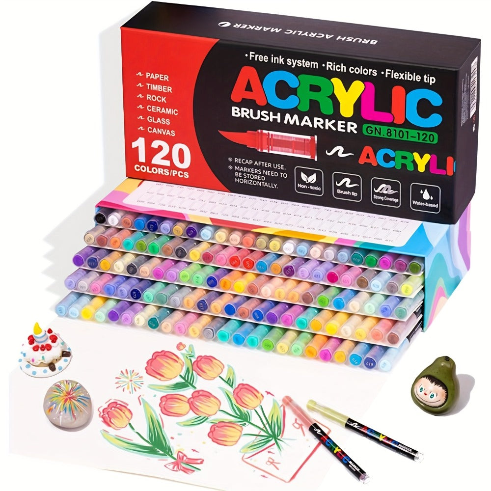 Acrylic Paint Pens Marker Set for Rock Painting Canvas Wood Glass Fabric Ceramic Fine Tip Liquid Acrylic Markers for Artists Adults Kids Available in 12 36 60 80 120 Colors