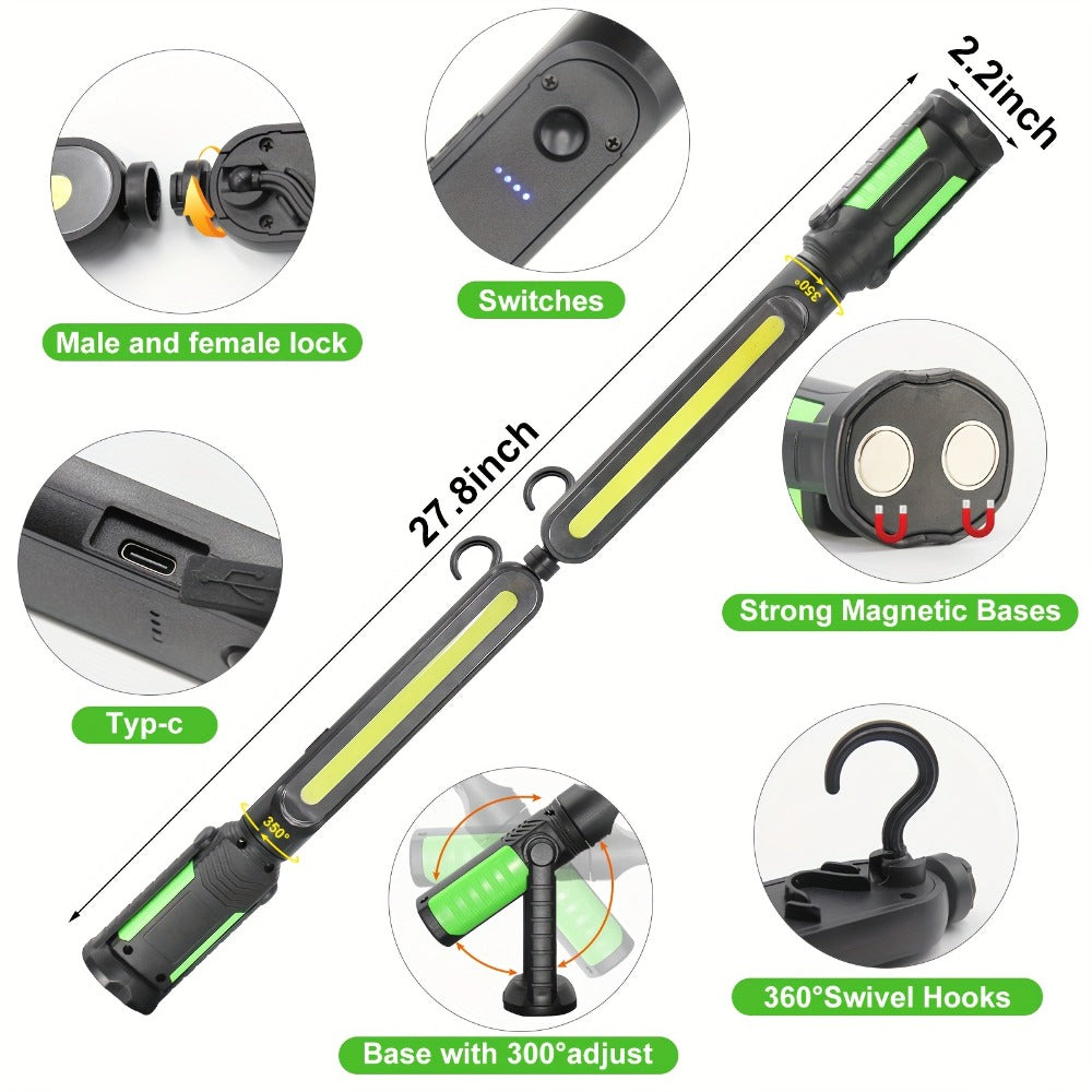 LED Work Light Rechargeable Cordless with Magnetic Base & Hook – Portable Mechanic Floodlight, Adjustable Brightness, Motion Sensor Control, Waterproof for Car Repair, Workshop, Garage, Outdoor & Emergency Use