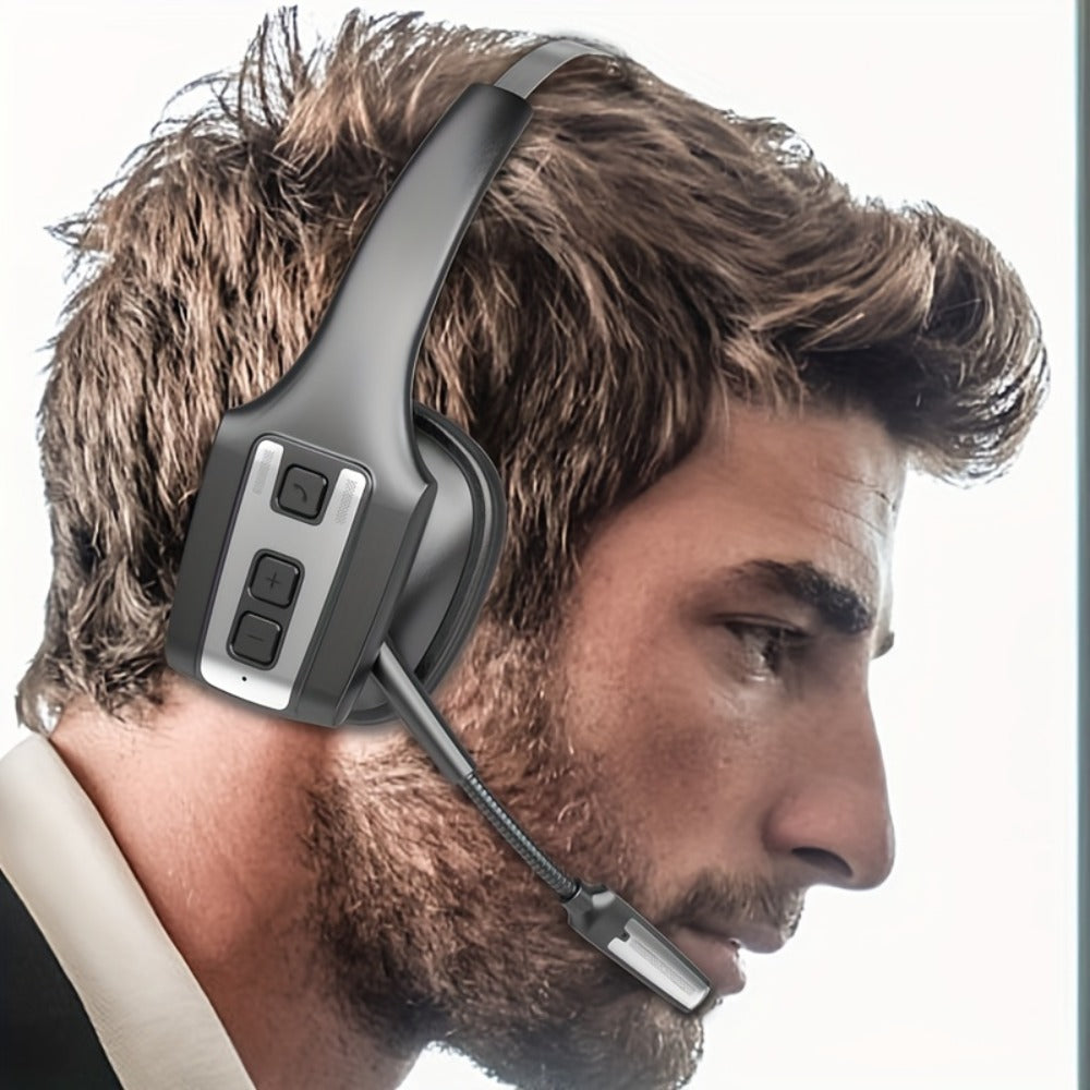 Trucker Bluetooth Headset Single Ear Noise Canceling Wireless Mono Headphone Type-C Charging Dual Device Connection for Teams Zoom Skype Office Calls Portable Lightweight Durable Black