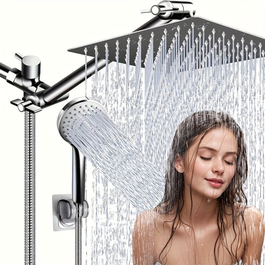 Rainfall Shower Head with Handheld Combo, 8-Inch Chrome, 11-Inch Extension Arm