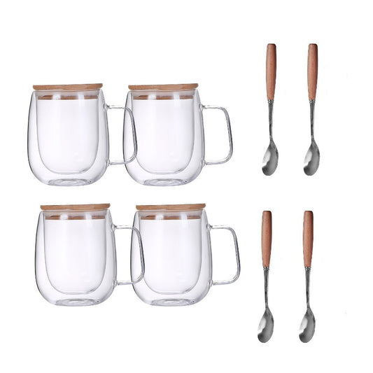 Coffee Cup Set with Lids and Spoons, 350 mL Cups for Home and Office