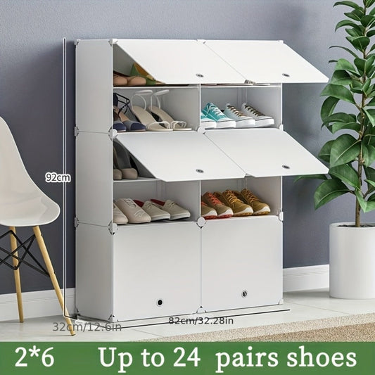 Freestanding Shoe Rack Organizer, 2x6 or 3x8 Models in White, Translucent White or Black