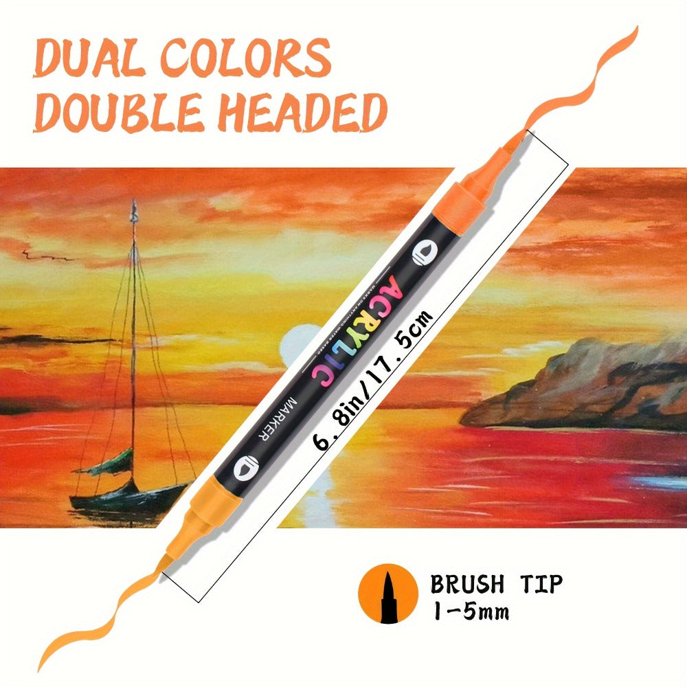 Double-Ended Acrylic Paint Pens 48 72 Colors Bulk Pack – Waterproof Dual Tip Markers for Rock Painting Fabric Metal Glass Wood Canvas Ceramics Eggs Pumpkins Artist Crafter Gift