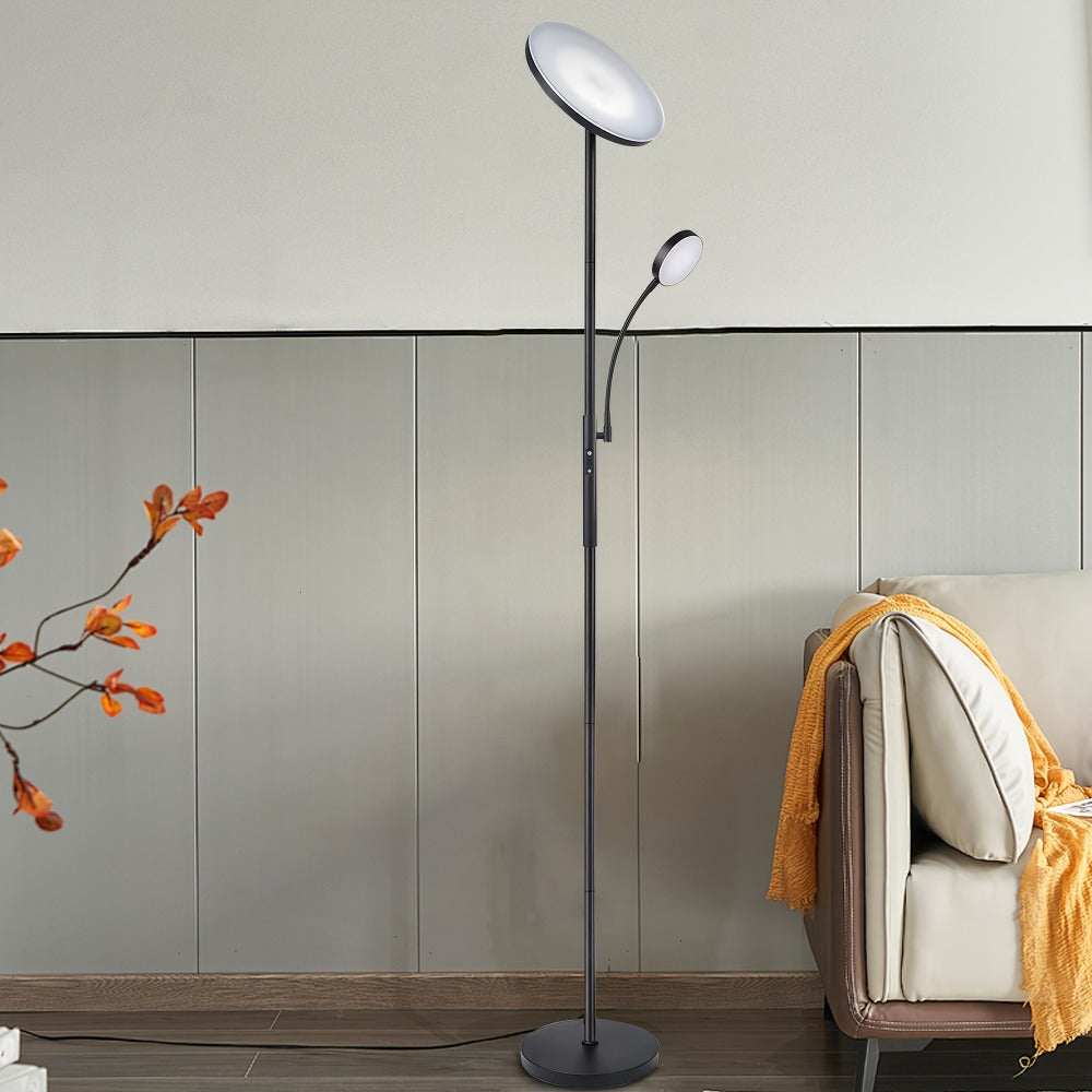 LED Floor Lamp with Reading Light – 27W 2300LM Dimmable Torchiere Standing Lamp, 4 Color Temperatures, Remote & Touch Control, Metal Base for Living Room Bedroom Home Office (Black/White)