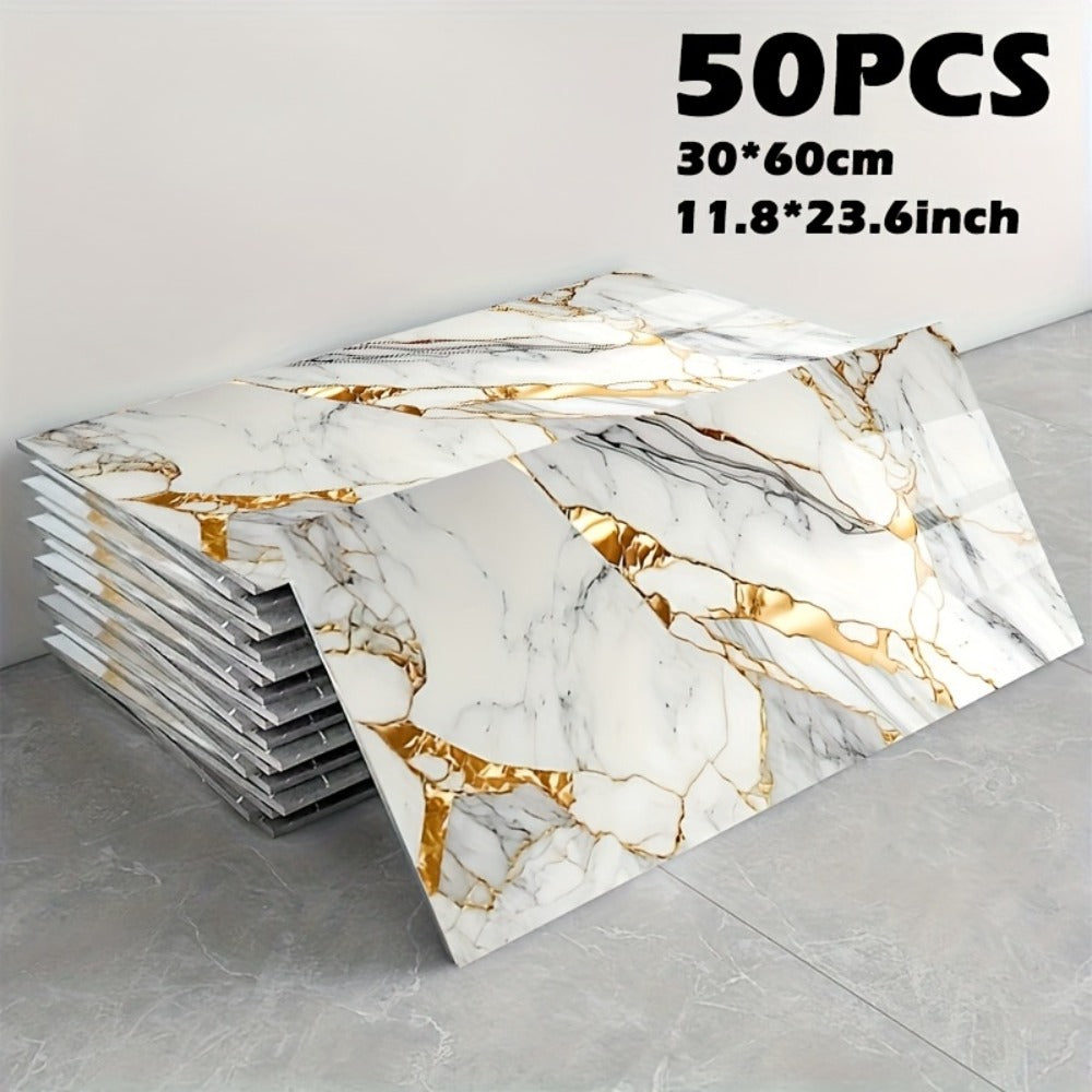 Peel and Stick Marble Tile Stickers – Self Adhesive Foam Wall Tiles for Bathroom Kitchen Office Bohemian Home Decor (50/100pcs, White/Gray/Black/Blue Gold)