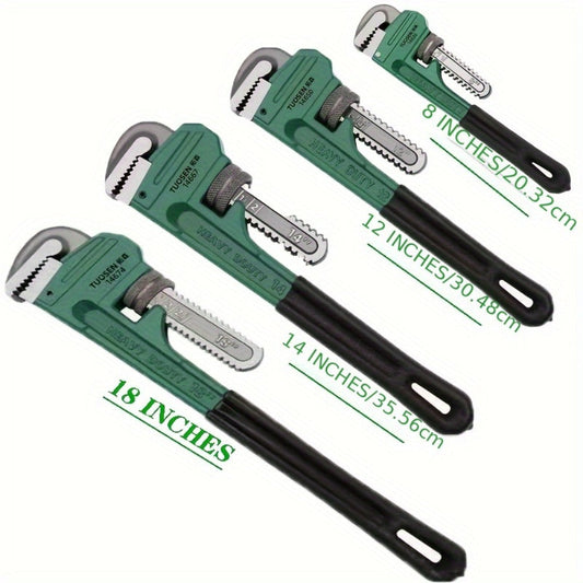 Adjustable Pipe Wrench, CR-V Alloy Steel with Rubber Grip, 8–18 Inch Options