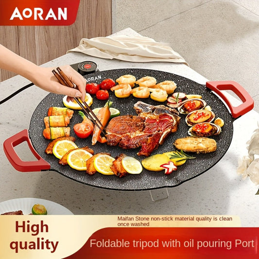 Korean BBQ Electric Grill Pan with Red Handle, Nonstick, 14.17 or 15.75 Inch