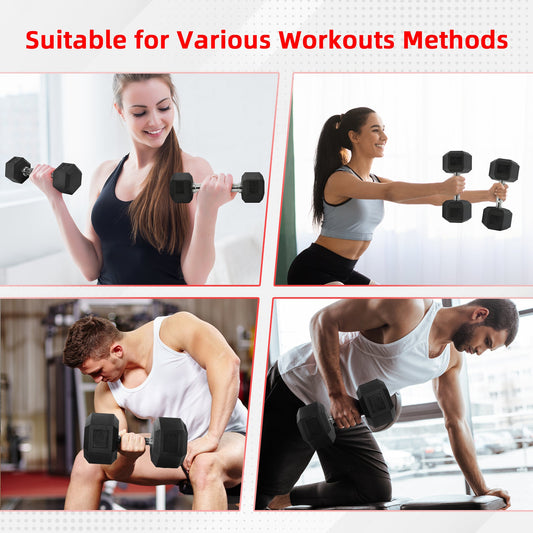 Rubber Hex Dumbbells with Cast Iron Core, 25 lb Single or 30 lb Pair