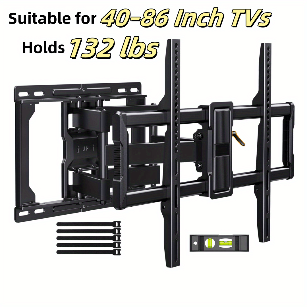 Full Motion TV Wall Mount 40-86 Inch – Holds 132 lbs, Pre-Assembled, Tool-Free Tilt Swivel Extend, VESA 600x400mm, Fits 12/16/18/24" Wood Studs