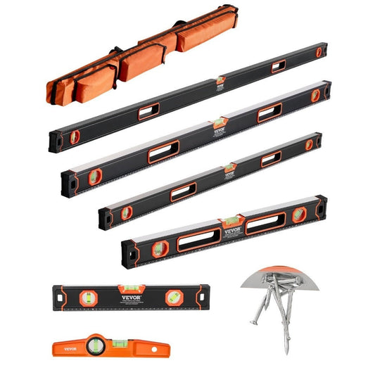 Magnetic Spirit Level Set, 6-Piece Aluminum Kit with 10–78 Inch Levels & Storage Bag