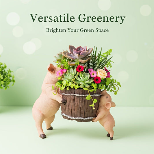 Pig-Shaped Resin Planter - Boho Plant Pot for Succulents, Cacti & Desk Displays