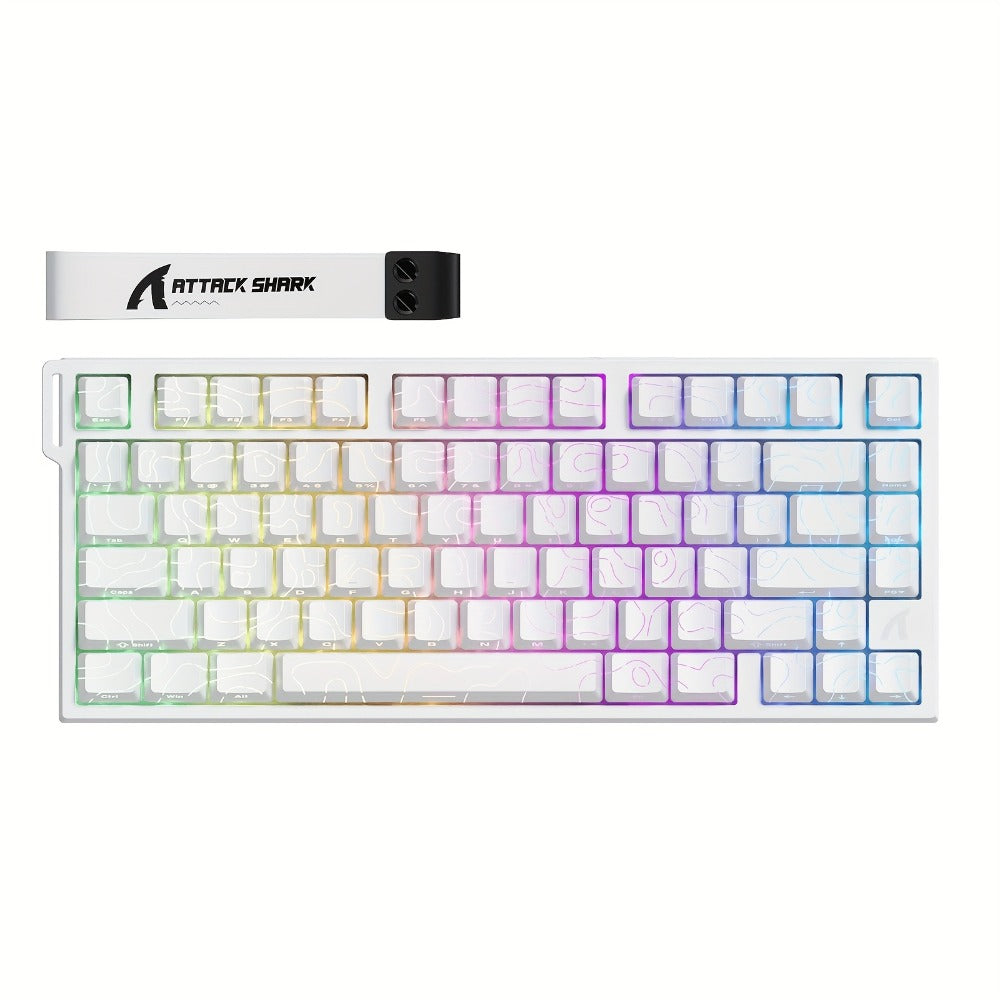 Hall Effect Mechanical Gaming Keyboard Attack Shark R82HE 80% – 0.005mm Rapid Trigger, 8000Hz Polling Rate, Hot Swap, PBT Keycaps, 5-Layer Sound Isolation, RGB, DKS, Snap Tap for PC & Mac | White & Pink