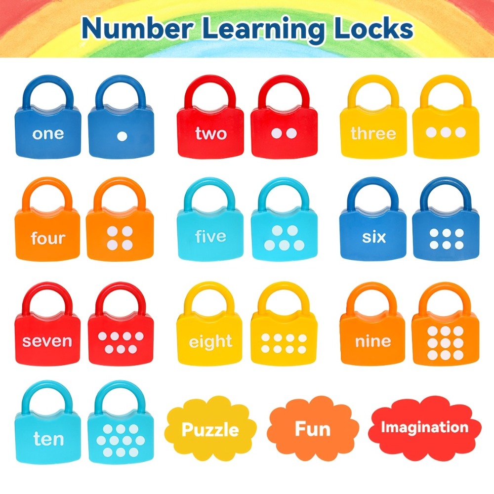 Preschool Math Lock and Key Counting Toy 10 Sets — Number Recognition Manipulative for Kids Ages 3-5, Color-Coded Kindergarten Math Activity, Montessori Hands-On Learning Toy, Birthday Christmas Gift