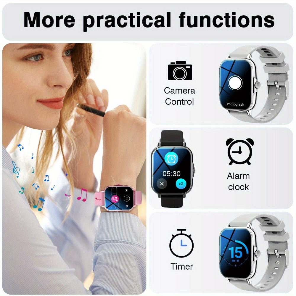 Smartwatch with Extra Strap Set, 1.83" Touch Screen, Wireless Calling, Multiple Sport Modes, Alarm Clock, Pedometer & Step Counter, USB Lithium Battery – Unisex Gift Compatible with iOS & Android