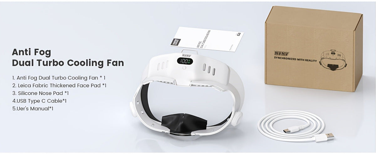 Meta Quest 3 VR Cooling Fan with Anti-Fog Face Pad - Dual Turbo 3-Speed 1000mAh Battery Breathable Face Interface Replacement