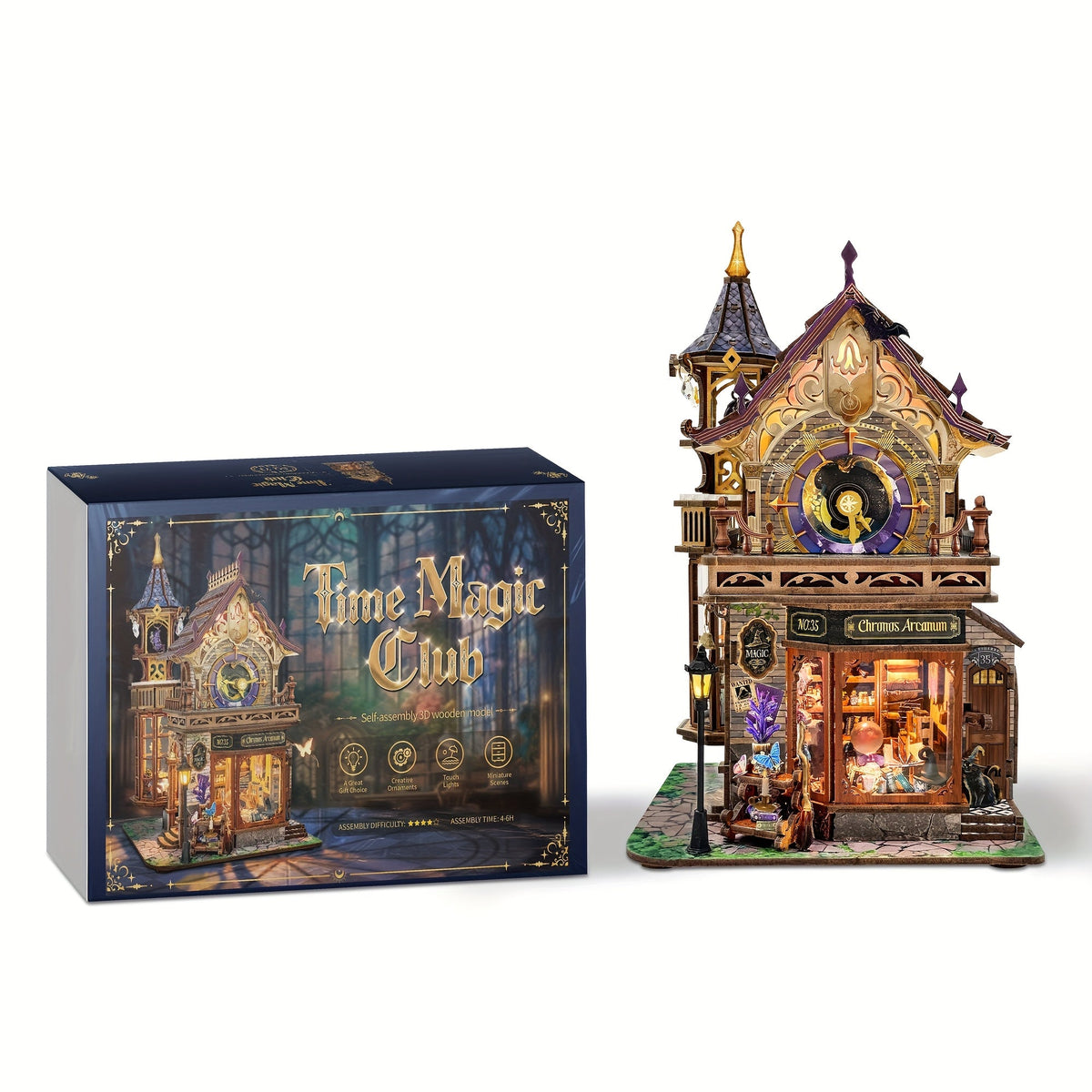 DIY Wood Miniature Bookhouse Kit SQ-71 Time Magic Club with Mechanical Link System