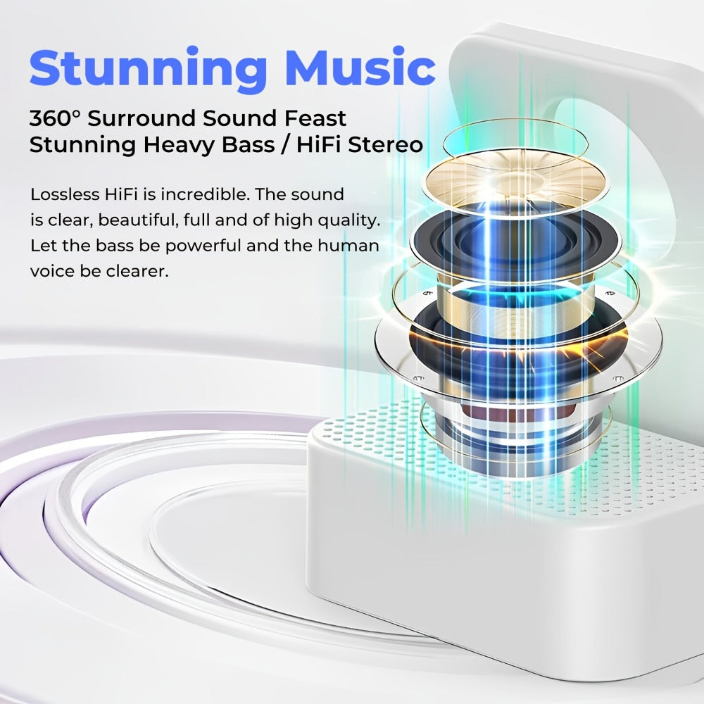 Magnetic Wireless Speaker Stand with Emergency Charging – 360° Adjustable Foldable Phone Holder, Portable Bluetooth Speaker, Compatible with iPhone & Android, for Home, Travel & Office