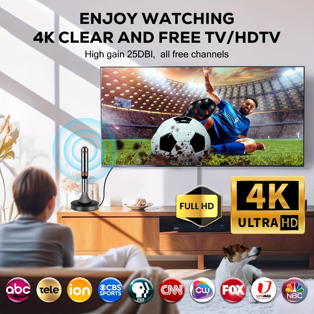 Amplified Indoor HDTV Antenna with Signal Booster & Removable Amplifier - 4K 1080p 360° Reception, Free Local Channels ABC CBS NBC FOX, No Cable or Satellite Fees, Easy Install for Smart TV