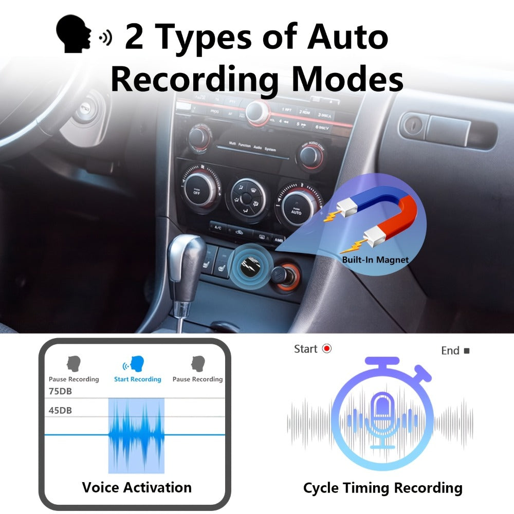 Voice Activated Recorder 64GB with AI Noise Reduction, Magnetic Digital Voice Recorder HD 3072kbps, 4000H Storage 100H Battery, Playback, 360° Mic, for Car Lectures Meetings Interviews