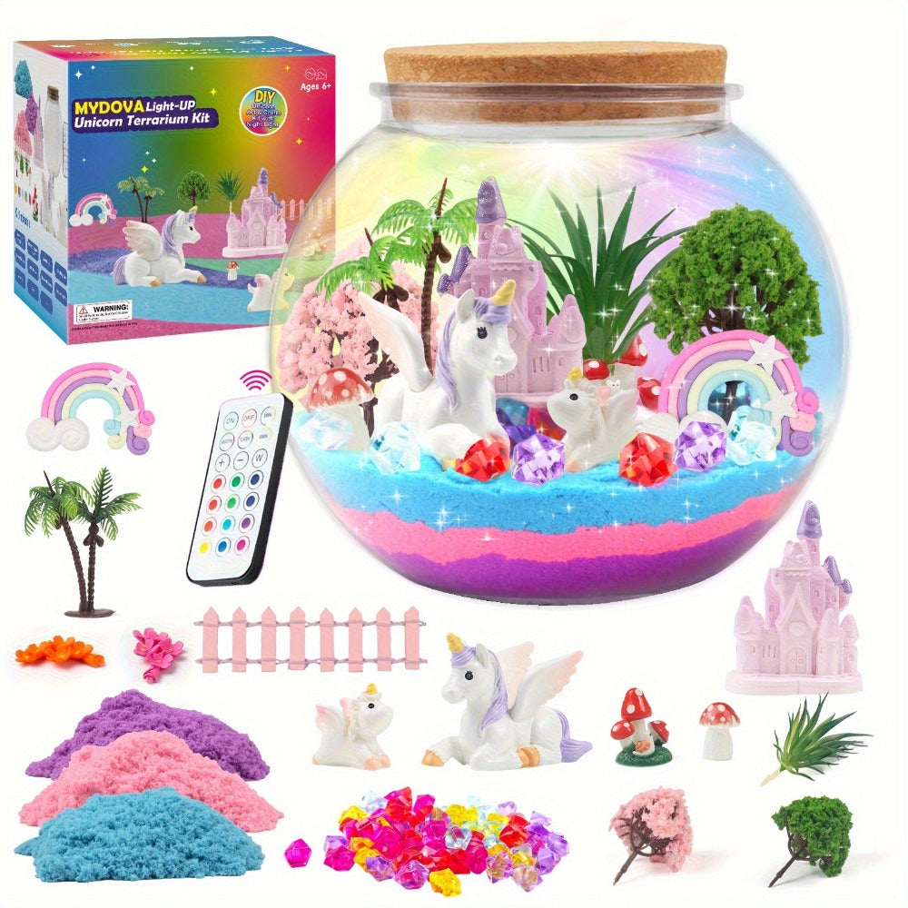DIY Unicorn Terrarium Kit for Girls — Build Your Own Magic Garden with 13-Color LED Night Light & Remote, Arts Crafts STEM Toy Kids Ages 6+, Birthday Christmas Gift Girls