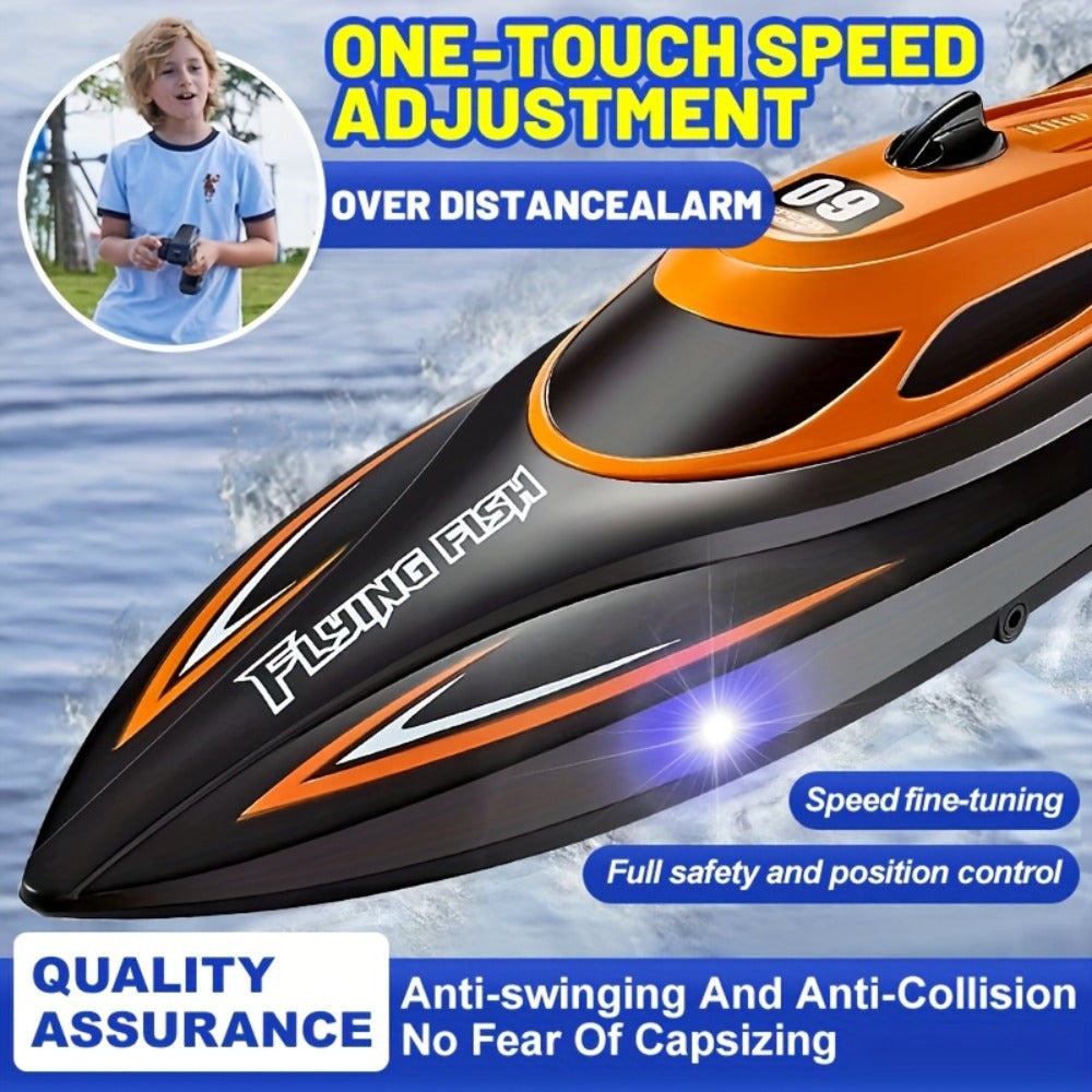 30 km/h RC Speedboat with LED Lights, 2.4 GHz Control & Water Cooling