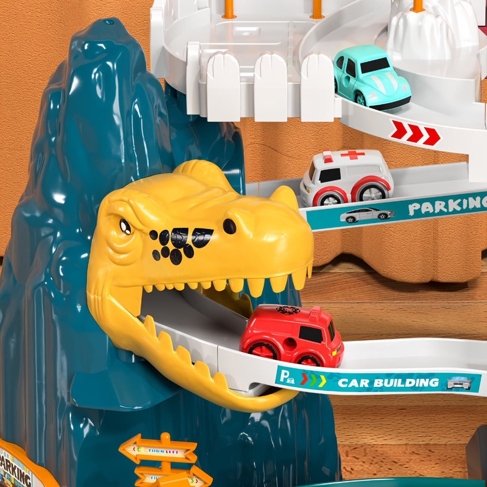 Dinosaur Race Track Toy Set – Multi-Level Dino Car Track with Ramp Launcher & 10 Mini Cars