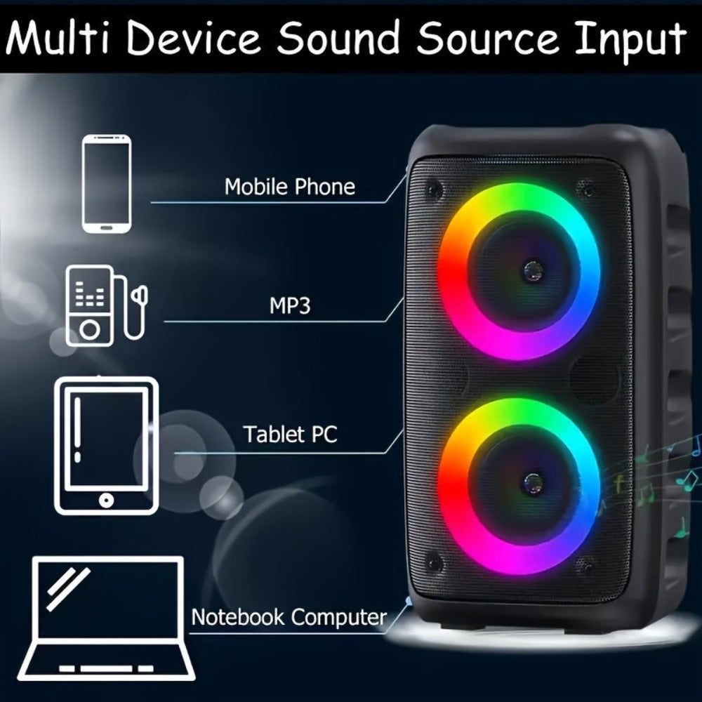 Wireless Bluetooth Speaker with Color LED Lights, MOKiN KTS-1265 Portable Party Speaker, Bass Boost, FM Radio, TF Card, USB, Type-C, Lightweight for Outdoor Travel Home Parties