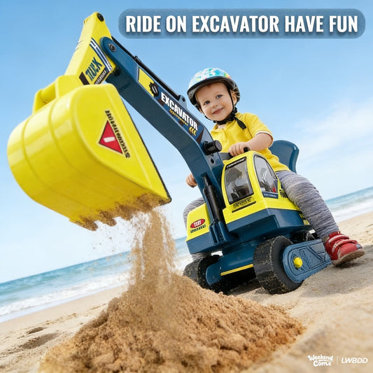 Kids Ride On Excavator Toy Large Beach Sand Digger with Working Scoop Arm – Outdoor Engineering Construction Toy for Toddlers Ages 2-6, Parent Child Interactive Sandbox Play, Birthday Christmas Gift Boys Girls
