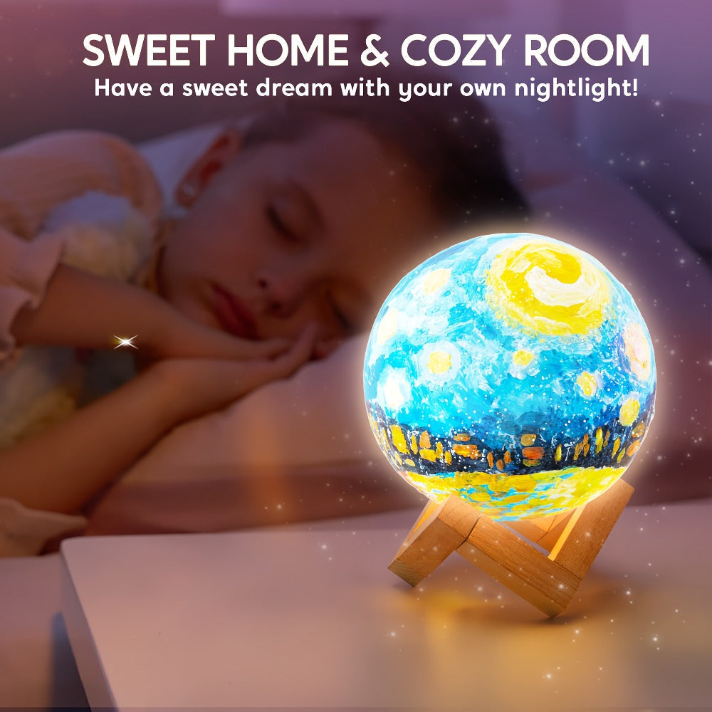 DIY Moon Lamp Craft Kit for Kids Paint Your Own 3D Moon Night Light with 12 Paints 4 Metallic Colors 2 Brushes Wooden Base Arts and Crafts Gift for Girls Boys Ages 6+ Birthday Christmas