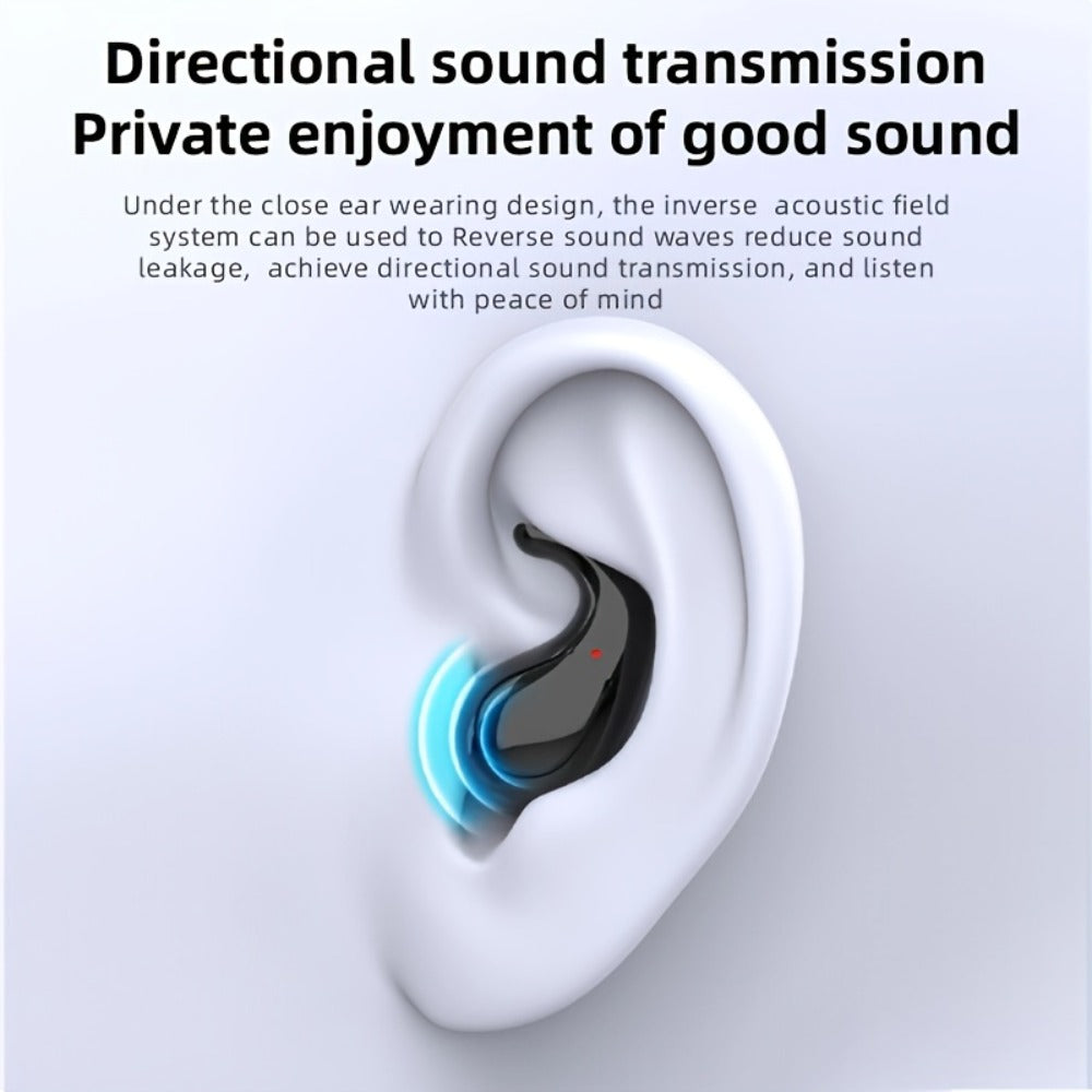 Semi-In-Ear Wireless Headphones 360-Degree Stereo Surround Sound, Black Tech Design High-Fidelity Audio, Rechargeable Lithium-Polymer Battery Type-C Charging, Long Battery Life Earphones for Music Work Travel Daily Use