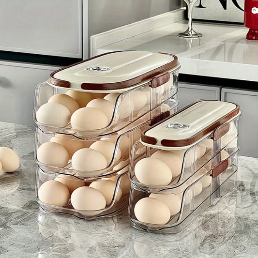 Egg Organizer for Refrigerator, Double-Row Rolling Rack with 1, 2 or 3 Tiers