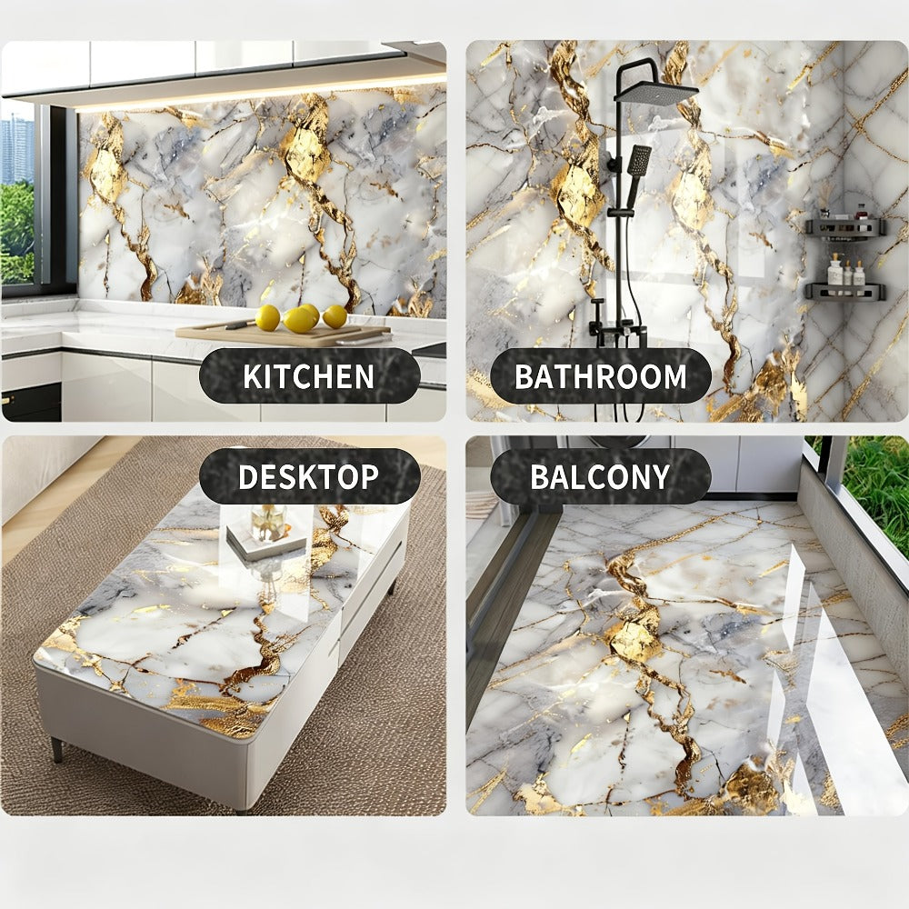 Self-Adhesive Marble Tile Stickers 11.8x11.8in Peel and Stick Wall Tiles for Bathroom Kitchen Backsplash – Waterproof 3D Glossy Imitation Marble Wall Panel, Easy to Install, 50 or 100 Pack