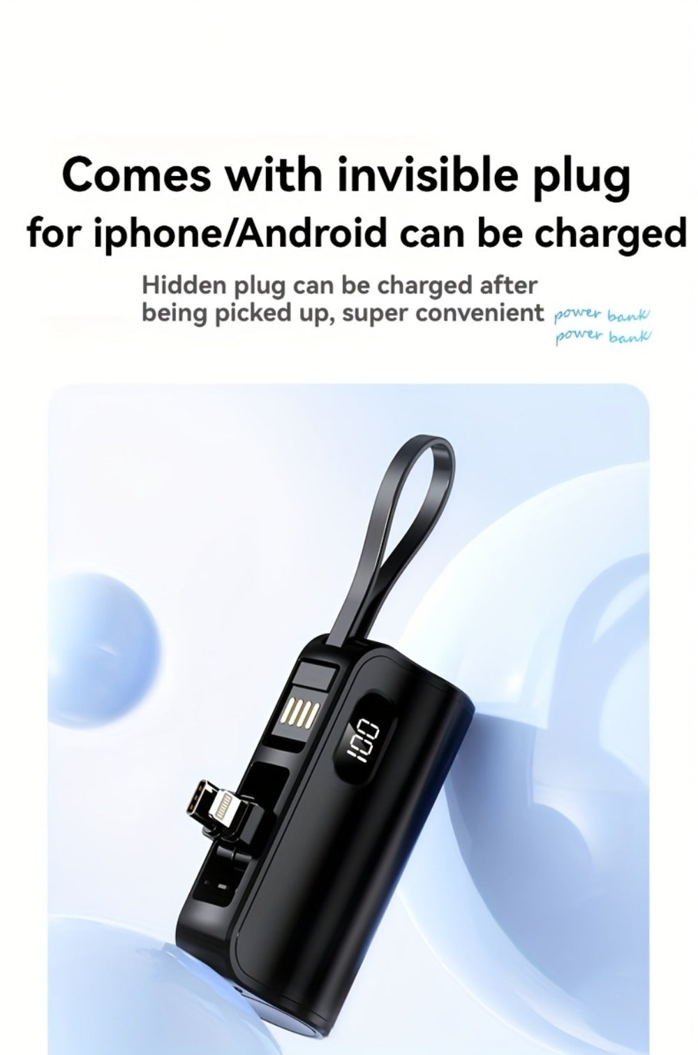 Mini Power Bank 6000mAh LCD Digital Display 22.5W Fast Charging Portable Battery Pack Gift Set with Data Cable Bracelet iPhone USB-C Android Pink Black Purple