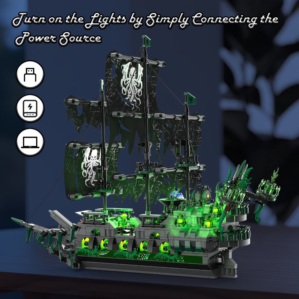 Pirate Ship Building Blocks, Flying Dutchman Ghost Ship Model 40001 with LED Lights