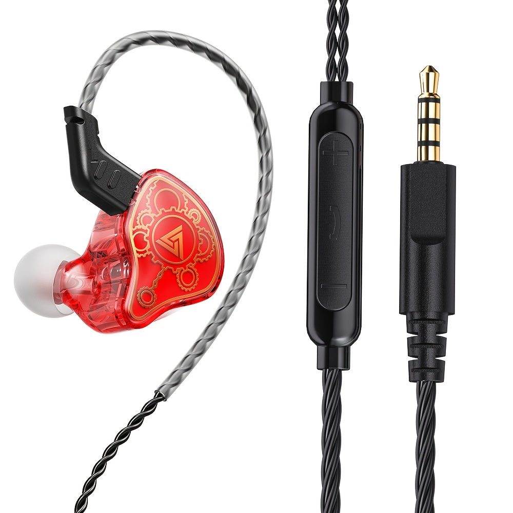 QKZ Hi7T Transparent Dynamic Resin Wired Earphones DJ Monitor HiFi Stereo Heavy Bass 3.5mm In-Ear Earbuds Volume Adjustable Mic for Sports Gaming Gym Music Studio