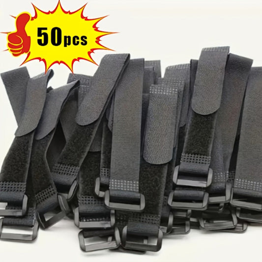 Reusable Cable Ties 50 Pack with Metal Buckles – Adjustable Fabric Wire Management Straps for Home Office Desk, USB HDMI Power Cords Organizer, Black 0.79"x7.87", Cord Bundler Tech Gift for Gamers