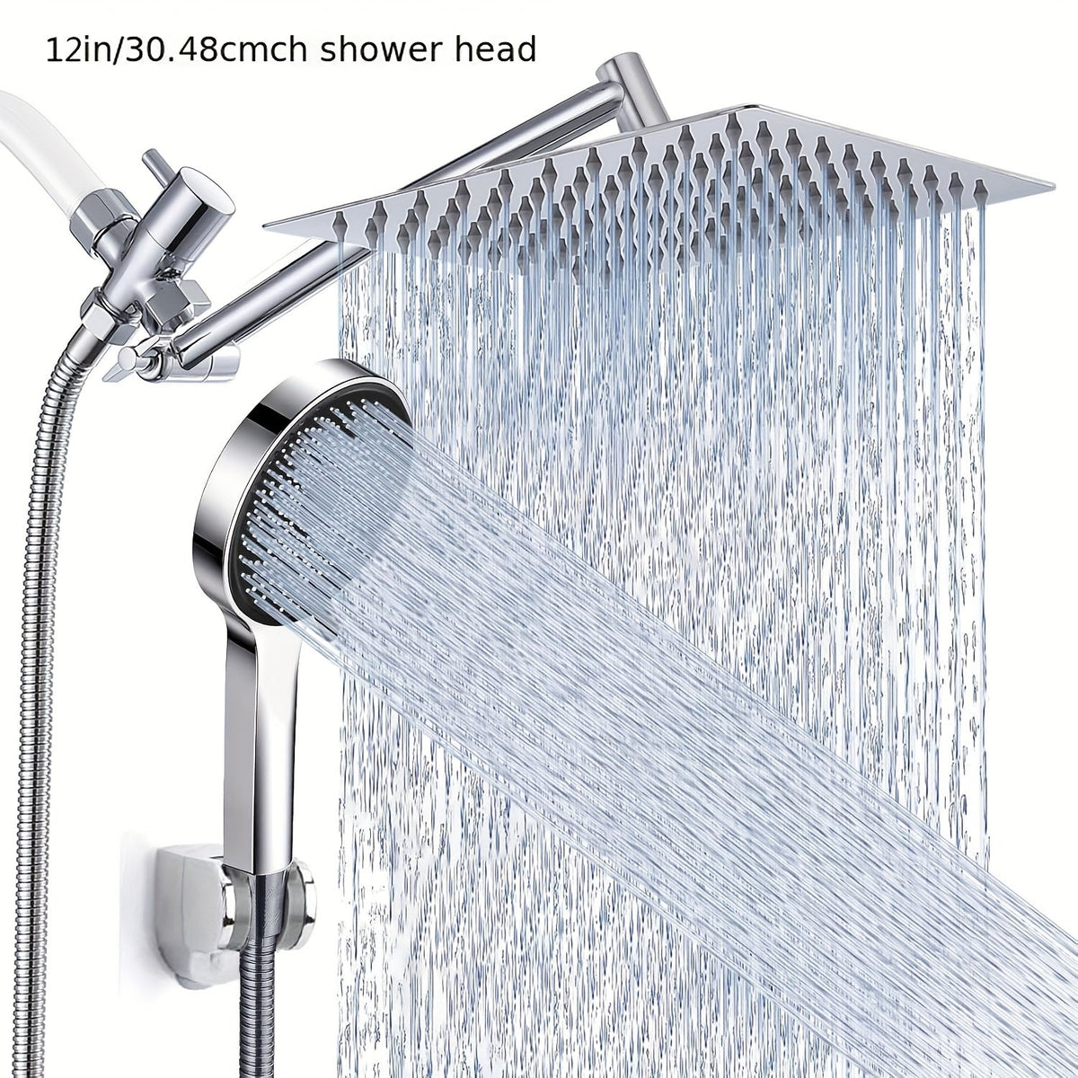 High Pressure Rainfall Handheld Shower Head Combo, 11-Inch Extension Arm, 9 Settings, 180° Adjustable, Anti-Leak with Holder, Chrome & Matte Black, 8/10/12 Inch