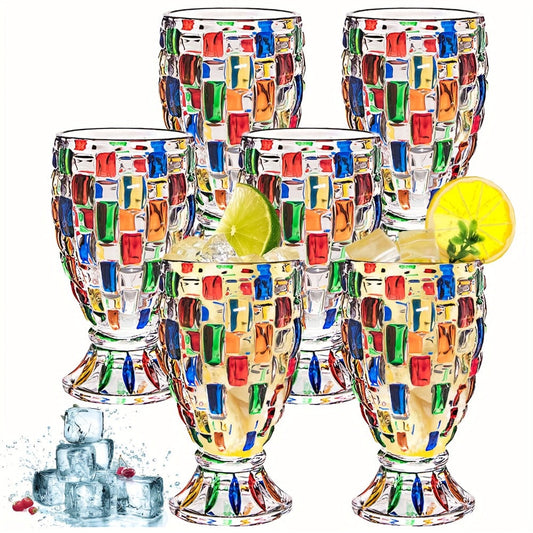 Drinking Glasses with Colorful Geometric Rim, Dishwasher Safe, Set of 2 or 6