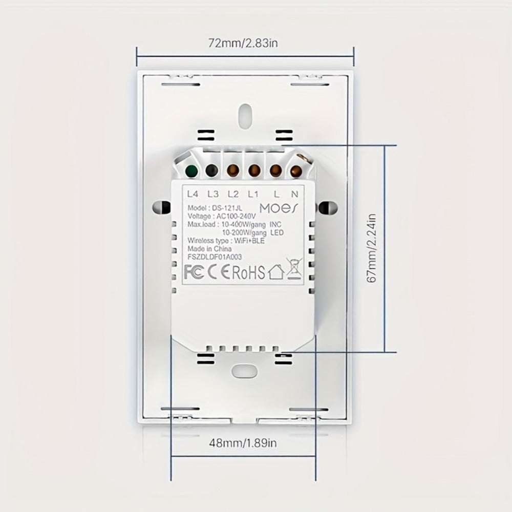 Smart WiFi Touch Wall Switch No Neutral Wire Required – MOES 1/2/3 Gang Light Switch, Works with Alexa & Google Home, App & Voice Control, Timer, 2.4GHz, No Hub, Single Pole, 110V White