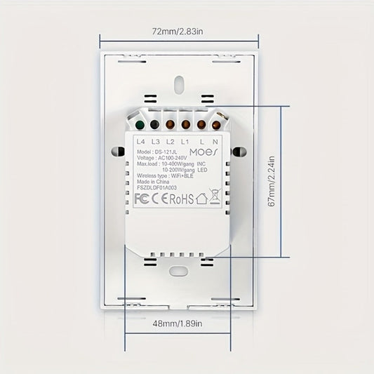 Smart WiFi Touch Wall Switch, No Neutral Wire, MOES 1/2/3 Gang, Alexa & Google Home